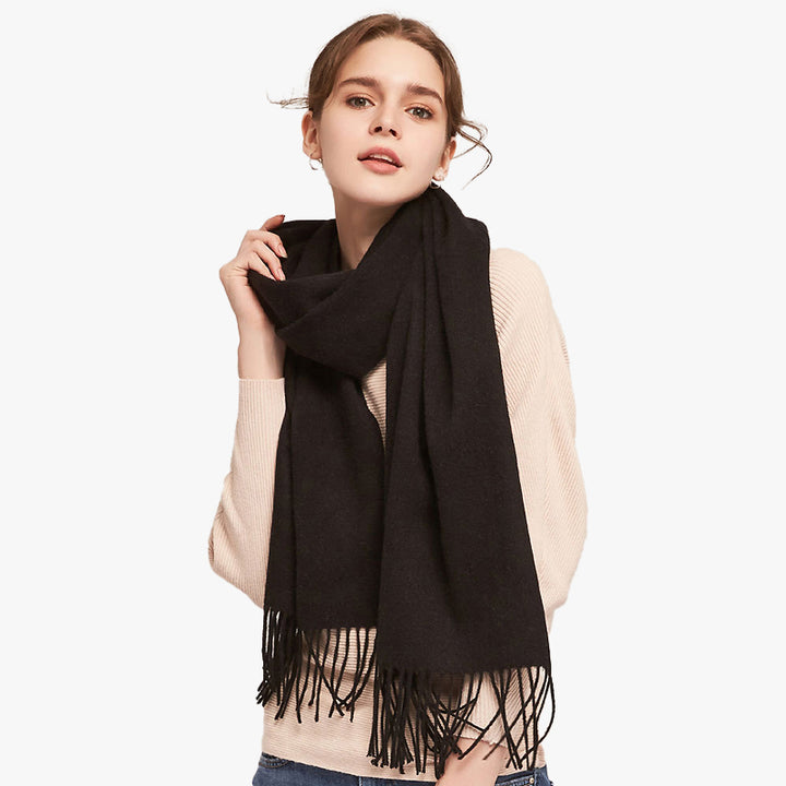 Basic Solid Color Long Cashmere Scarf with Tassels