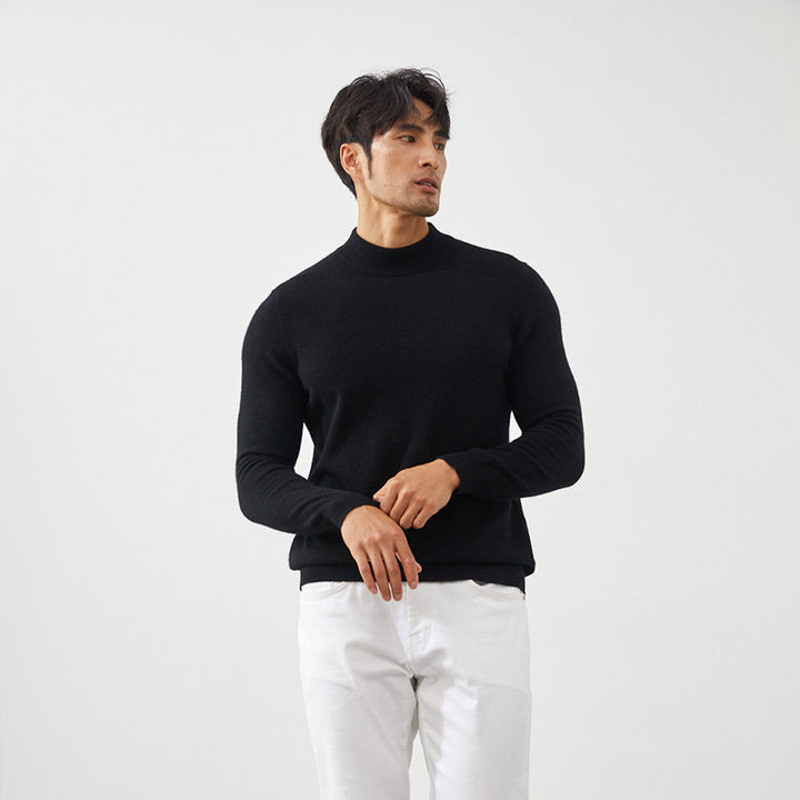 Men's Classic Mock Neck 100% Cashmere Pullover Sweater