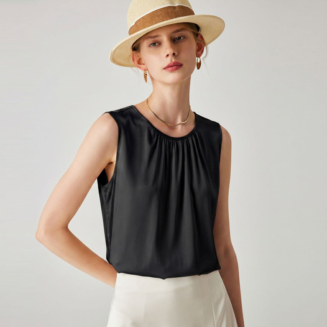 22 Momme Women's Round Neck Sleeveless Silk Shell Top