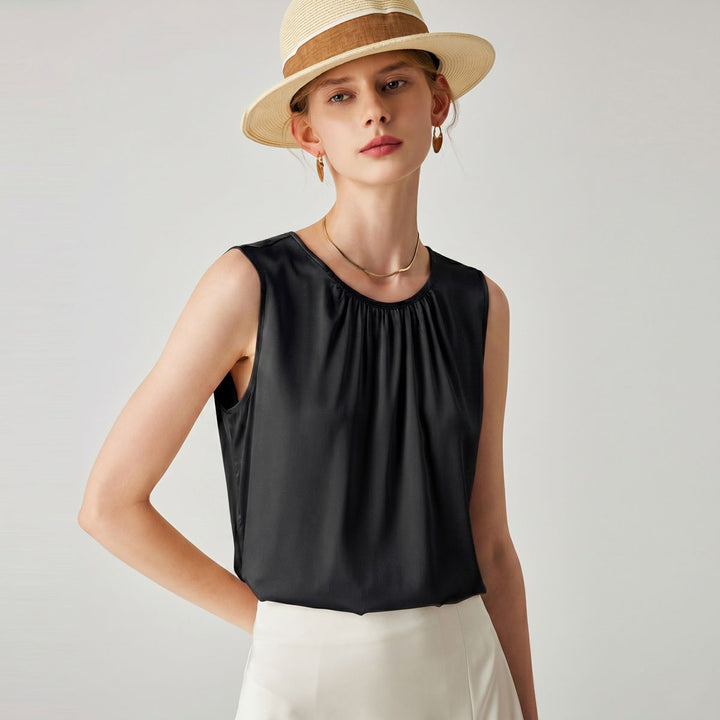 22 Momme Women's Round Neck Sleeveless Silk Shell Top