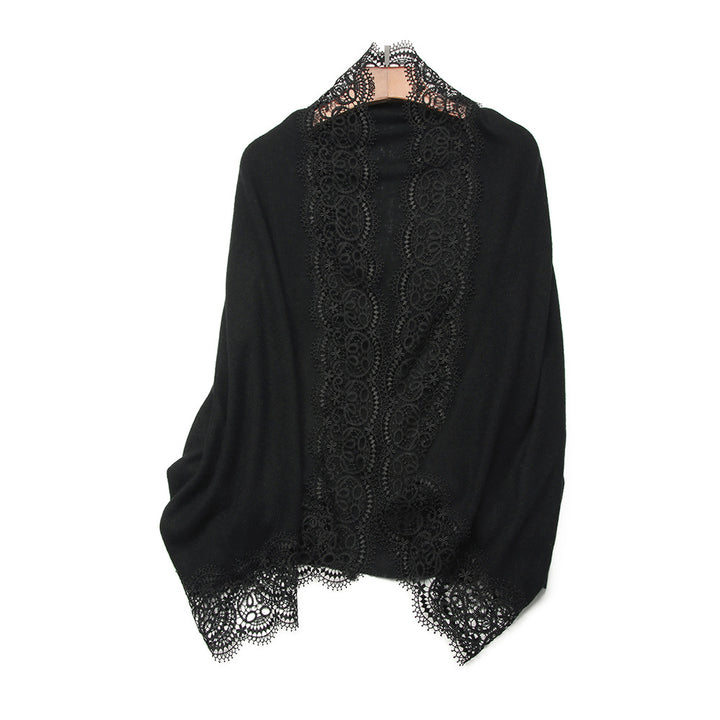 Elegant Lace Trim Soft Cashmere Shawl Wrap