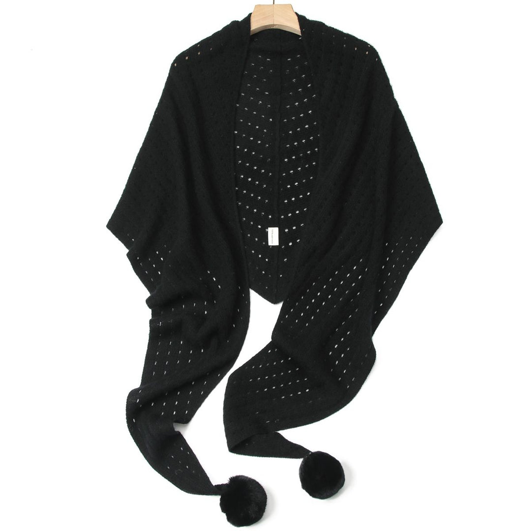 100% Pure Cashmere Pom-Pom Long Triangle Scarf Wrap