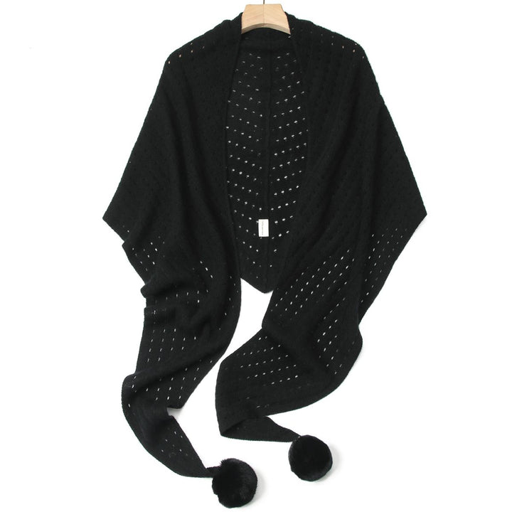 100% Pure Cashmere Pom-Pom Long Triangle Scarf Wrap