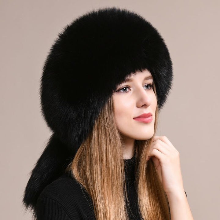 Genuine Fox Fur Hat for Women Luxury Long Tail Full-Pelt Winter Outdoor Hat