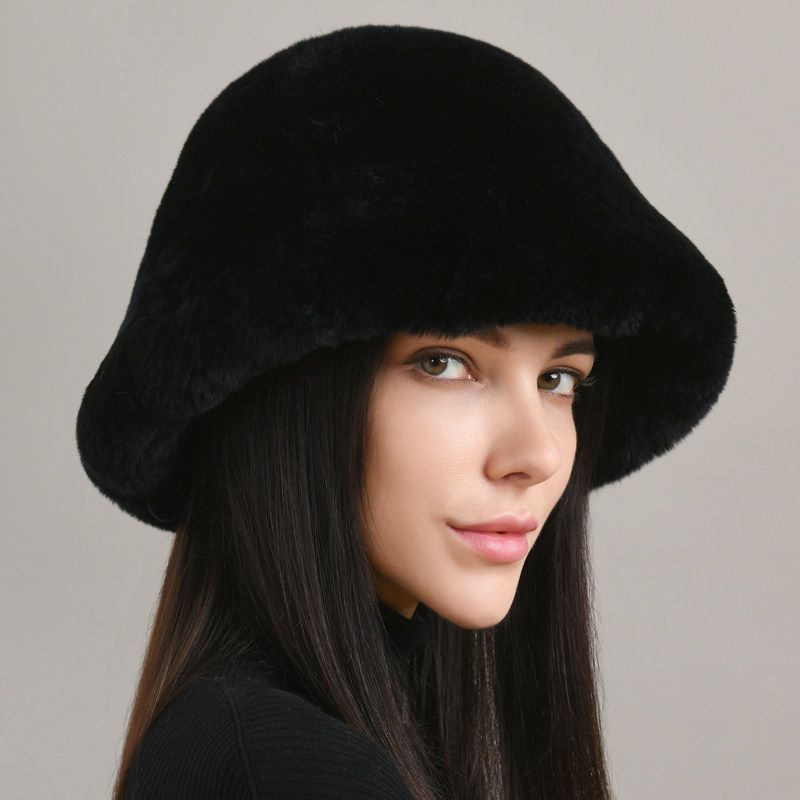 Luxury Animal Pattern Real Rabbit Fur Hat for Women Soft Leopard Winter Bucket Hat