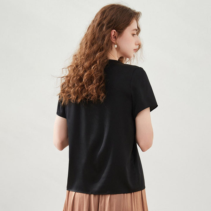 22 Momme Basic V-Neck Pure Mulberry Silk Short Sleeve T-Shirt