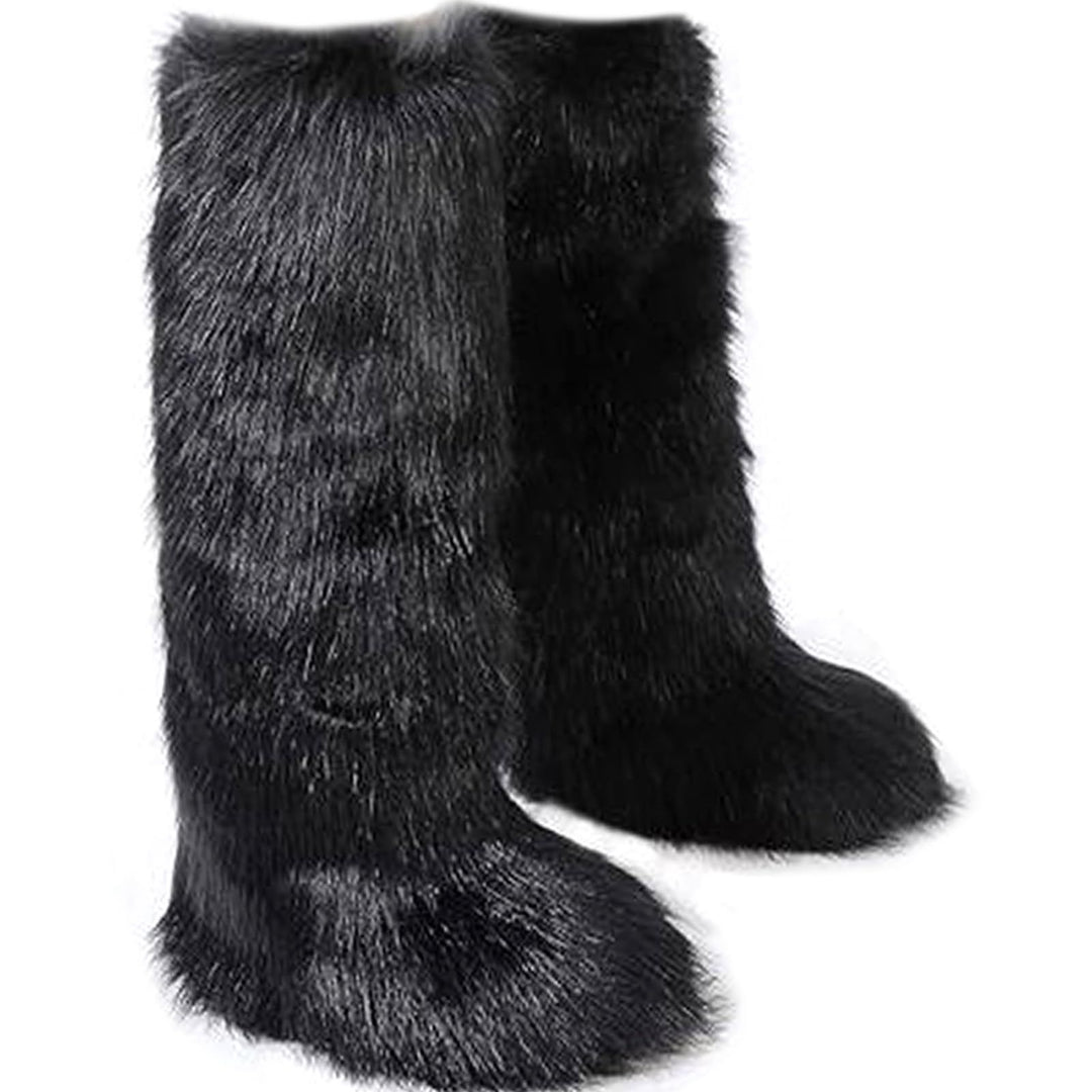 Womens Faux Fur Boot Winter Fluffy Long Furry Boots for Girls Outdoor Fuzzy Knee-High Boots