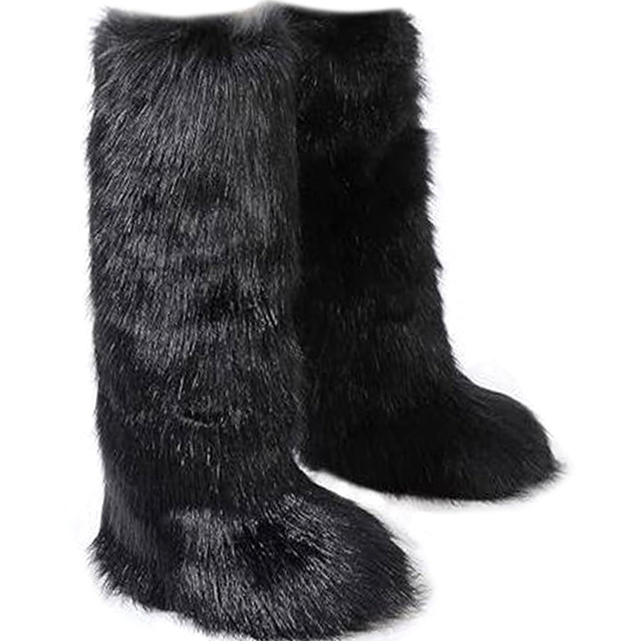 Womens Faux Fur Boot Winter Fluffy Long Furry Boots for Girls Outdoor Fuzzy Knee-High Boots