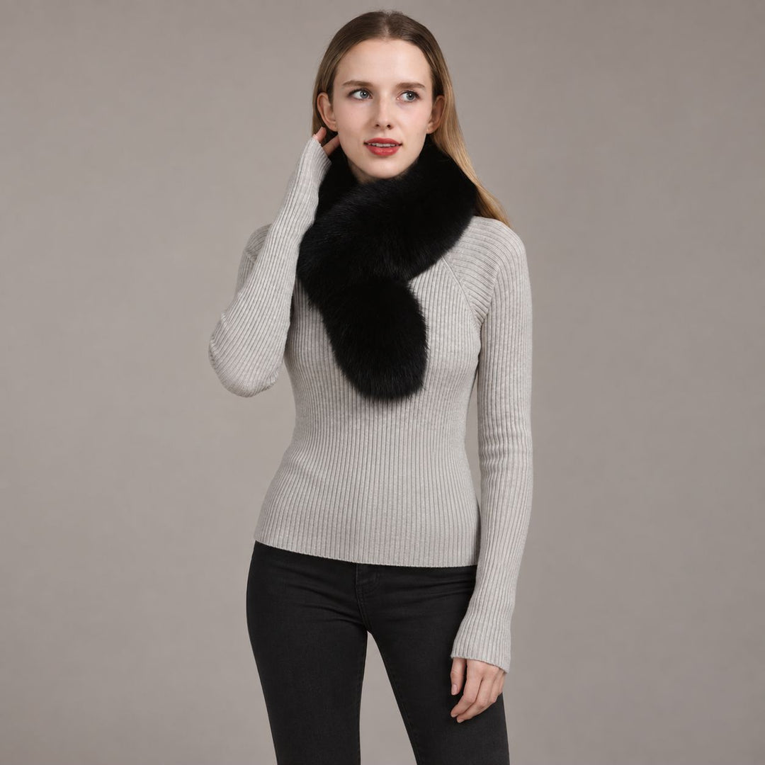 Women’s Real Fox Fur Cross-Over Scarf Genuine Plush Winter Fur Neck Warmer Collar