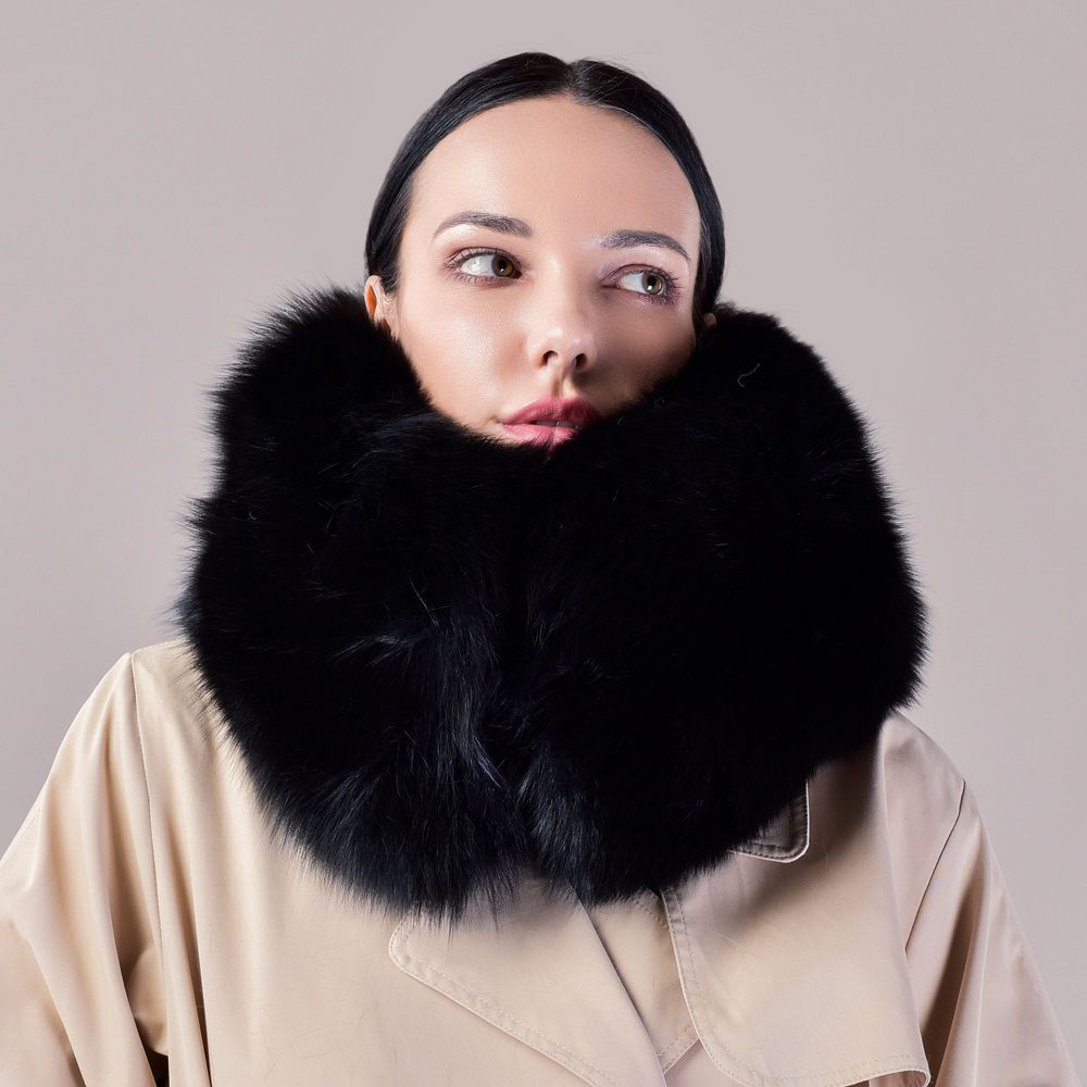 Luxury Real Silver Fox Fur Scarf Collar Oversized Fluffy Natural Fur Neck Warmer Wrap for Women