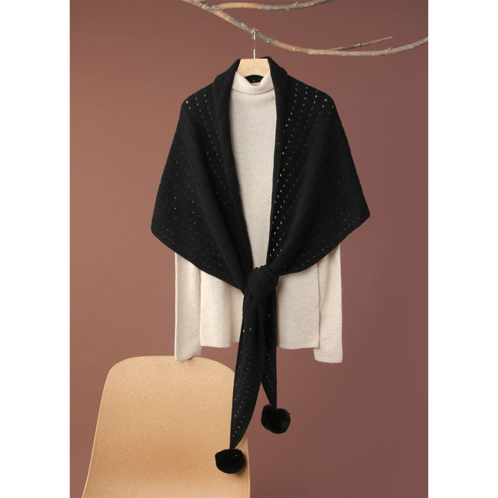 100% Pure Cashmere Pom-Pom Long Triangle Scarf Wrap
