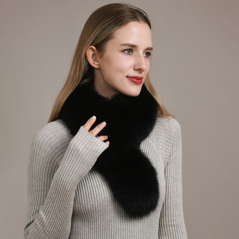Women’s Real Fox Fur Cross-Over Scarf Genuine Plush Winter Fur Neck Warmer Collar