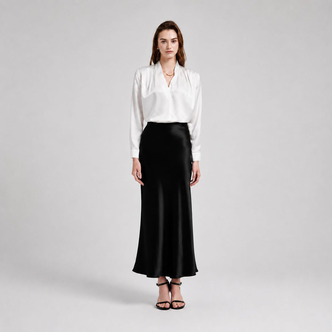 Women's 100% Mulberry Silk Maxi Slip Skirt Elegant High Waist Silk Bias Cut Long Skirt
