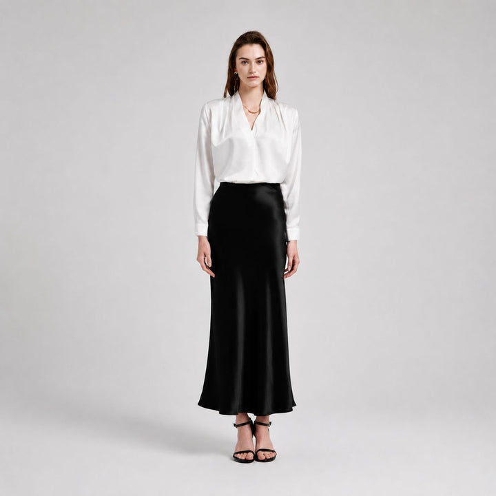 Women's 100% Mulberry Silk Maxi Slip Skirt Elegant High Waist Silk Bias Cut Long Skirt