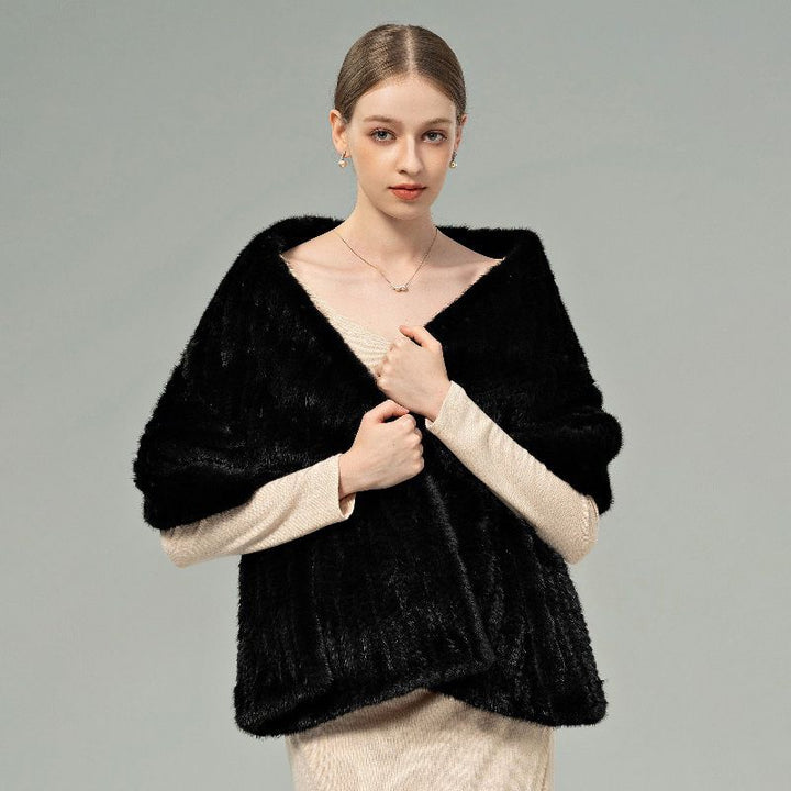 Women’s Real Mink Fur Shawl Genuine Knitted Mink Fur Wrap Stole Shoulder Cape