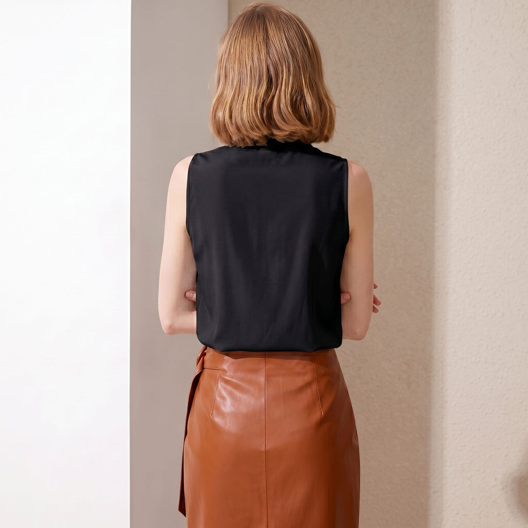 Women’s Sleeveless Draped V-Neck Mulberry Silk Blouse Top