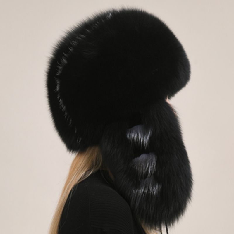 Luxury Oversized Two-Tone Real Fox Fur Pom Pom Hat Women Winter Warm Ushanka