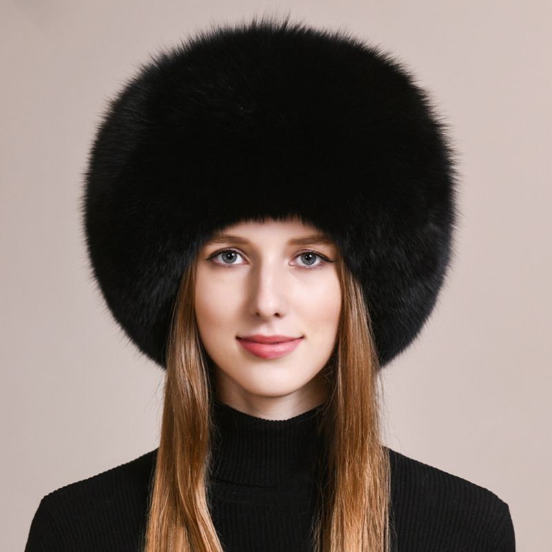 Soft Real Fox Fur Hat with Elegant Tails Women's Winter Fashion Cozy Full-Pelt Fur Beanie for Cold Weather