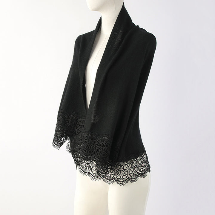 Elegant Lace Trim Soft Cashmere Shawl Wrap