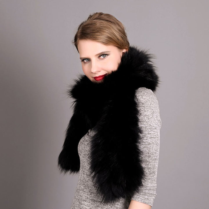Women's Classic Long Fox Fur Scarf Long Plush Fur Stole Wrap for Women