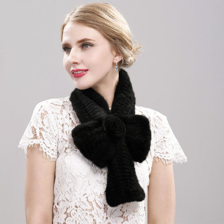 Luxury Real Mink Fur Scarf for Women Elegant Mink Fur Knitted Bow Flower Cross Neck Scarf