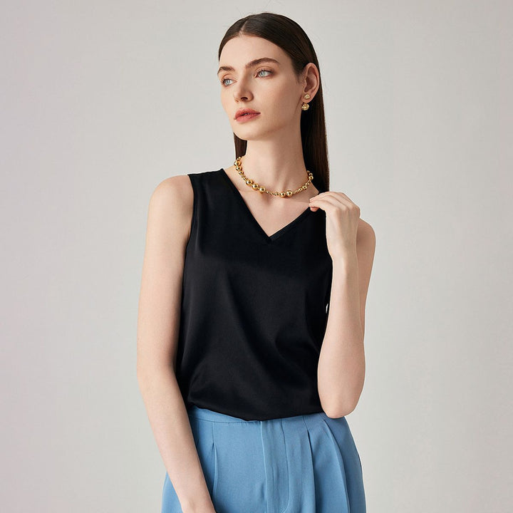 22 Momme V-Neck Sleeveless Silk Tank Top for Women