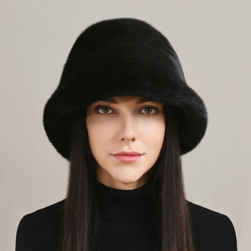 Luxury Real Mink Fur Bucket Hat Soft Warm Elegant Winter Hat for Women
