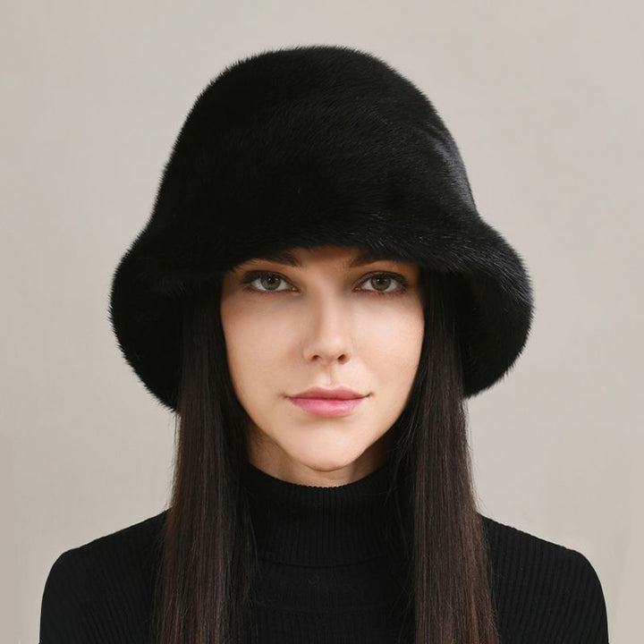 Luxury Real Mink Fur Bucket Hat Soft Warm Elegant Winter Hat for Women