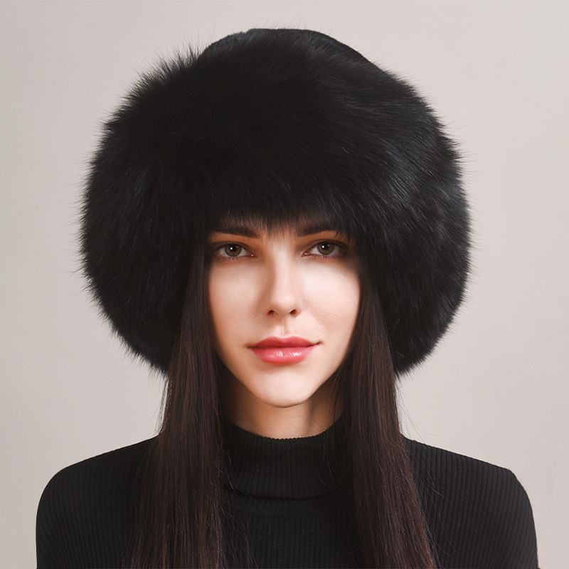 Rabbit Fur Hat with Full Fox Fur Brim Soft Winter Cold Wheather Bucket Hat for Women