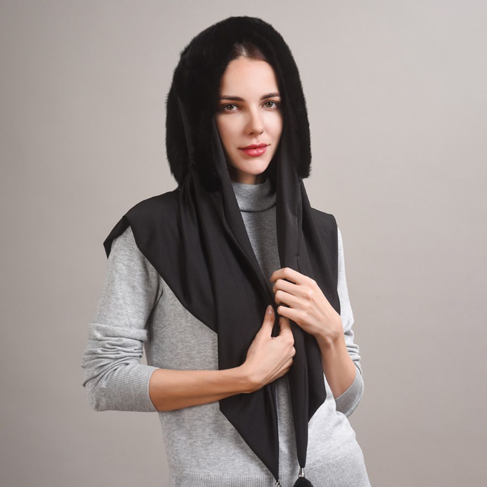 Luxury Real Mink Fur Hooded Hat with Scarf Elegant Winter Fur Hood for Women