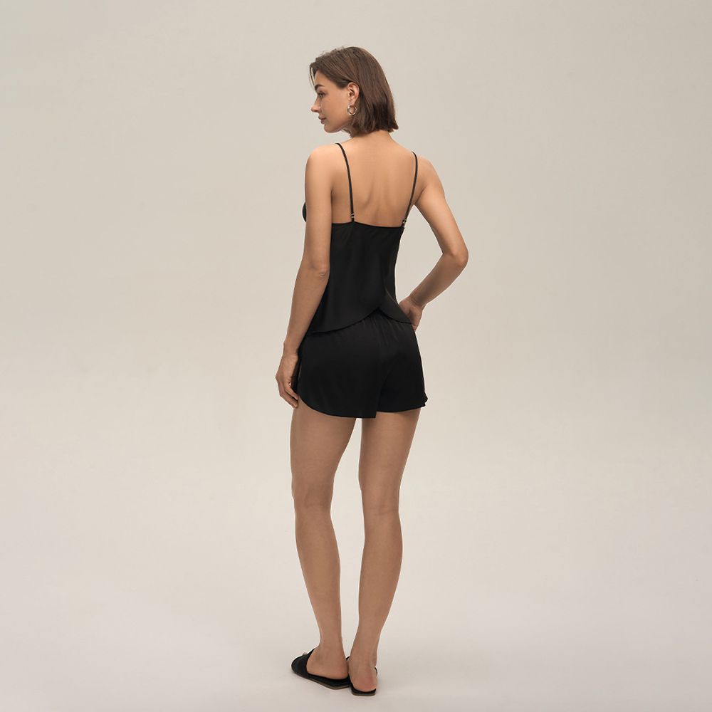 22 Momme Sexy Open-Back Silk Cowl Neck Camisole Set for Women