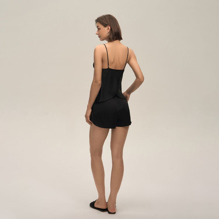 22 Momme Sexy Open-Back Silk Cowl Neck Camisole Set for Women