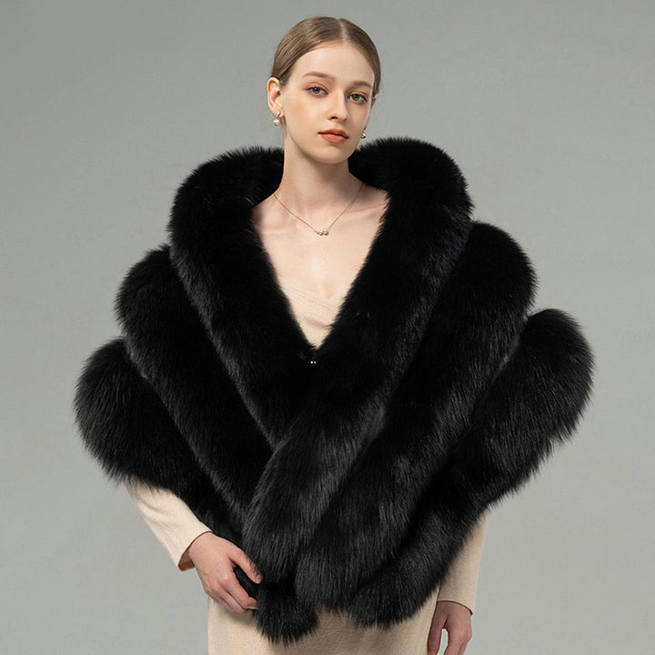 Oversized Women's Luxurious Genuine Fox Fur Shawl Wrap Stole Cape For Evening Dress Wedding Party