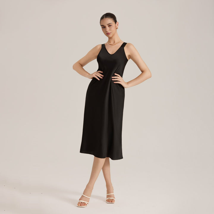 Timeless Silk Midi Nightgown Sleeveless V-Neck Silk Sleep Dress LSP058