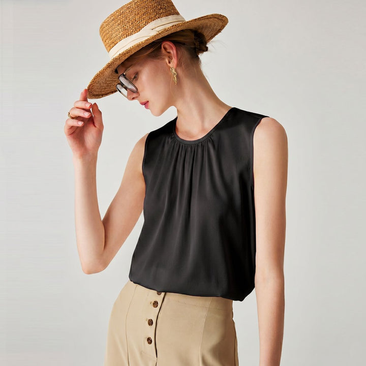 22 Momme Women's Round Neck Sleeveless Silk Shell Top