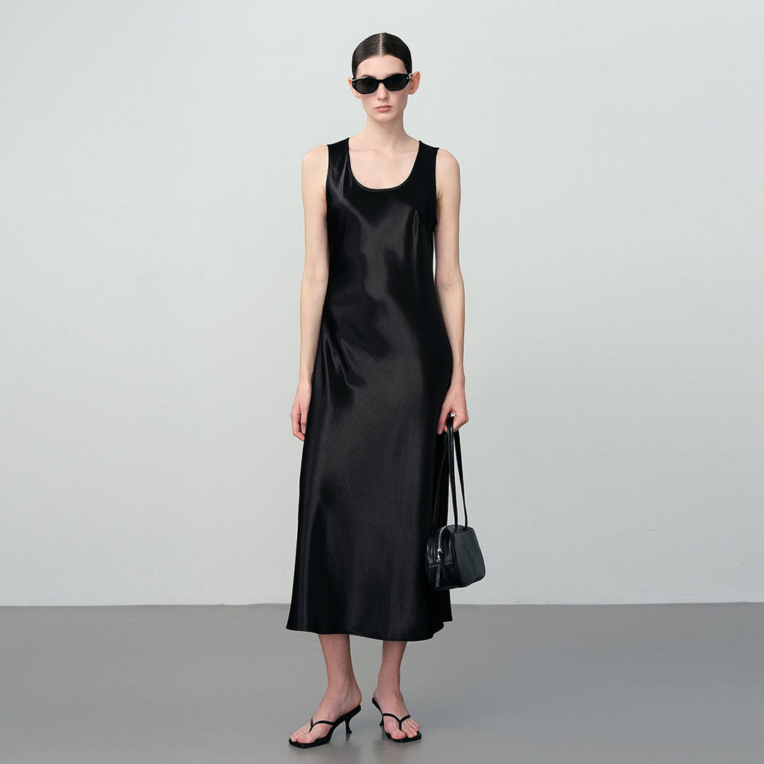 Scoop-Neck 100% Mulberry Silk Sleeveless Slip Dress