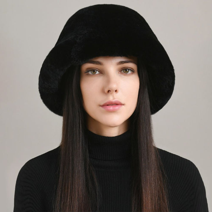 Luxury Animal Pattern Real Rabbit Fur Hat for Women Soft Leopard Winter Bucket Hat