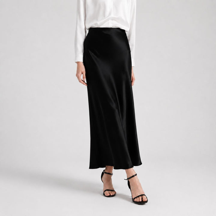 Women's 100% Mulberry Silk Maxi Slip Skirt Elegant High Waist Silk Bias Cut Long Skirt