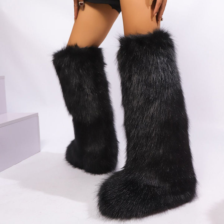 Womens Faux Fur Boot Winter Fluffy Long Furry Boots for Girls Outdoor Fuzzy Knee-High Boots