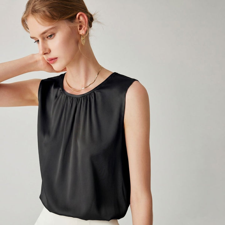 22 Momme Women's Round Neck Sleeveless Silk Shell Top