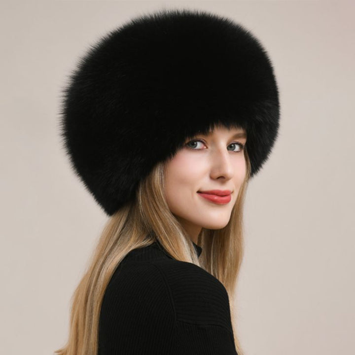 Womens Luxury Fox Fur Russian Hat Thickened Full-Pelt Winter Round Fur Hat