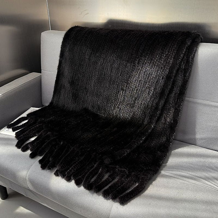 Genuine Mink Fur Shawl Wrap Elegant Fur Stole Cape Scarf with Fringe