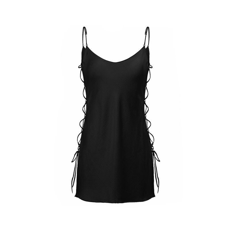 22 Momme Sexy Lace-Up Side Mini Silk Chemise Nightgown