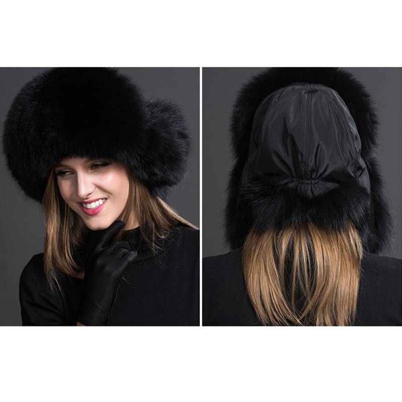 Real Fox Fur Trapper Hats for Women Winter Outdoor Cold Weather Fluffy Fuzzy Furry Genuine Fur Hats