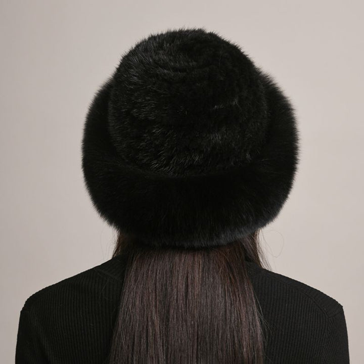 Luxury Mink Fur Hat for Women Full Fox Fur Brim Winter Bucket Hat