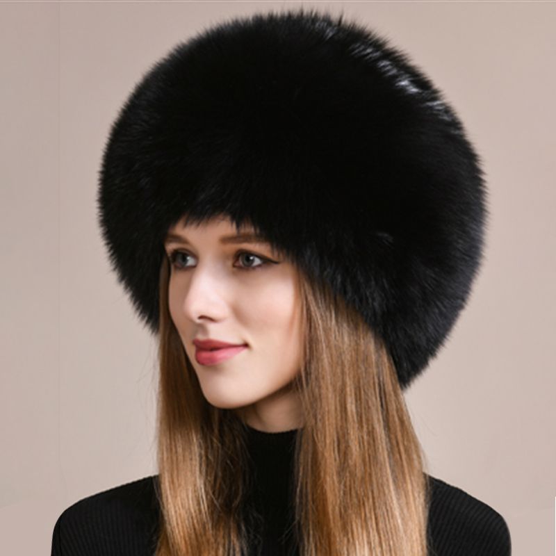 Genuine Fox Fur Hat for Women Luxury Long Tail Full-Pelt Winter Outdoor Hat