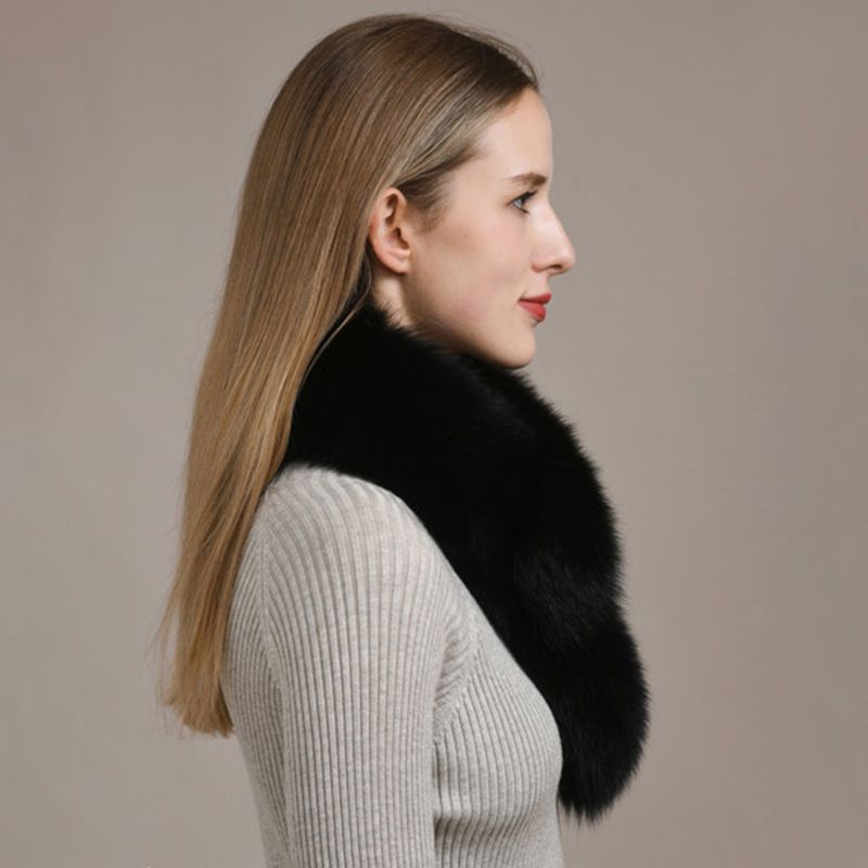 Women’s Real Fox Fur Cross-Over Scarf Genuine Plush Winter Fur Neck Warmer Collar