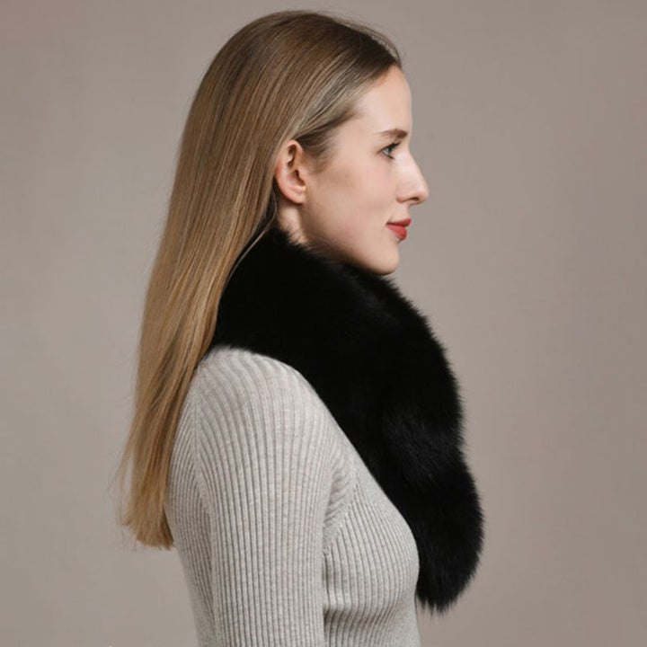 Women’s Real Fox Fur Cross-Over Scarf Genuine Plush Winter Fur Neck Warmer Collar