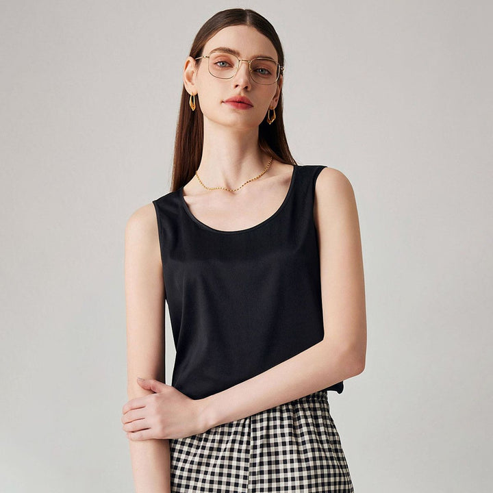 Pure Mulberry Silk Tank Top with Sheer Patchwork Hem Elegant Sleeveless Silk Shell Blouse