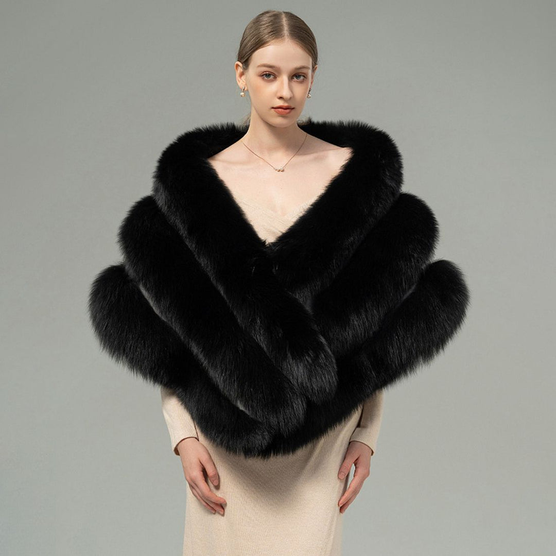Oversized Women's Luxurious Genuine Fox Fur Shawl Wrap Stole Cape For Evening Dress Wedding Party